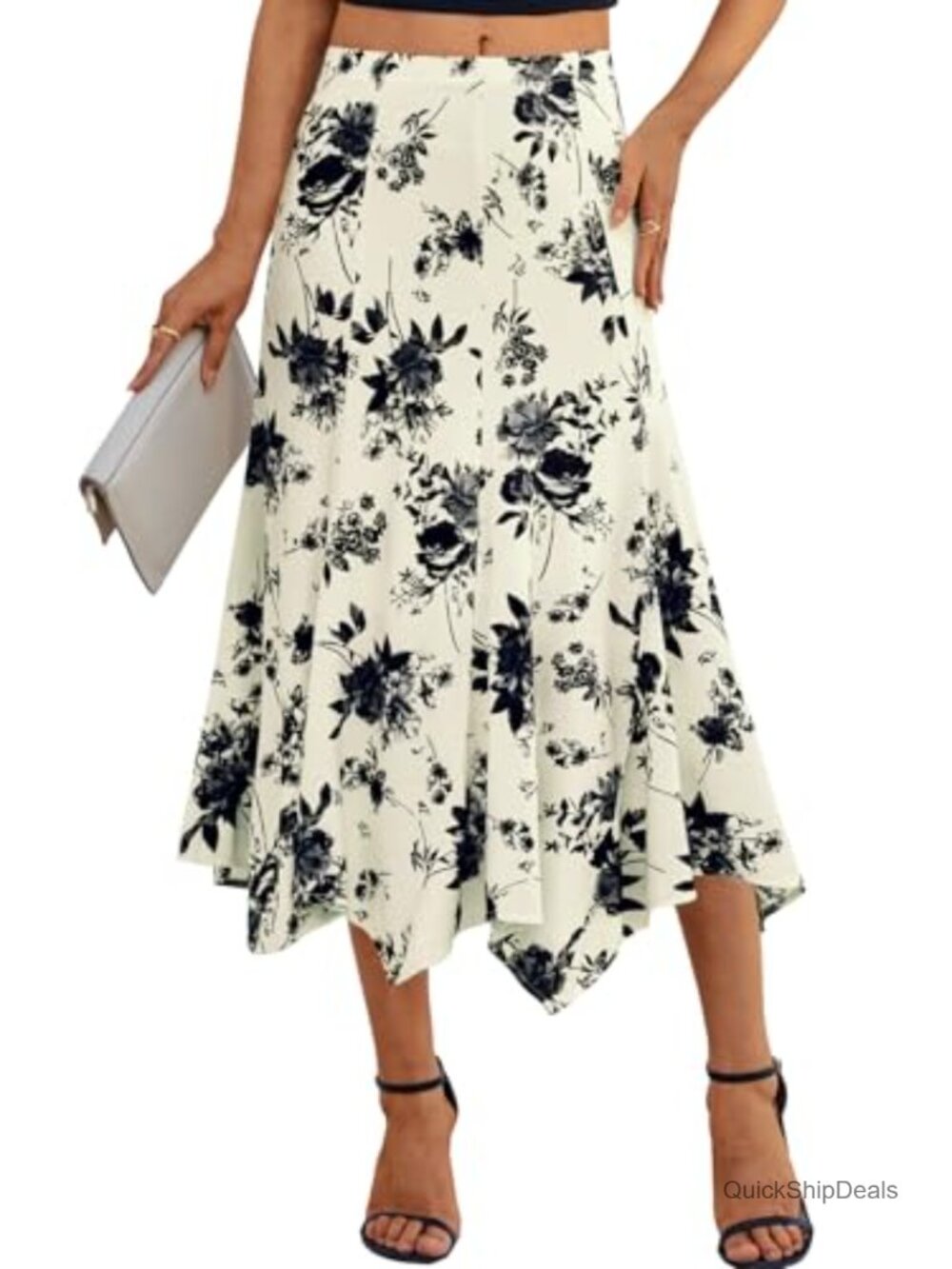 Flowy High Waisted Asymmetrical High Low Midi Skirt
